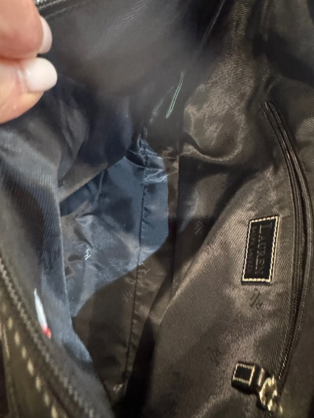 Lauren Ralph Lauren Black Leather Shoulder‎ Bag with Contrast Stitching